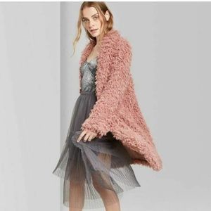 Wild Fable Bloom Rose Mauve Pink Faux-Fur Open-Front Sherpa Teddy Coat S NWT